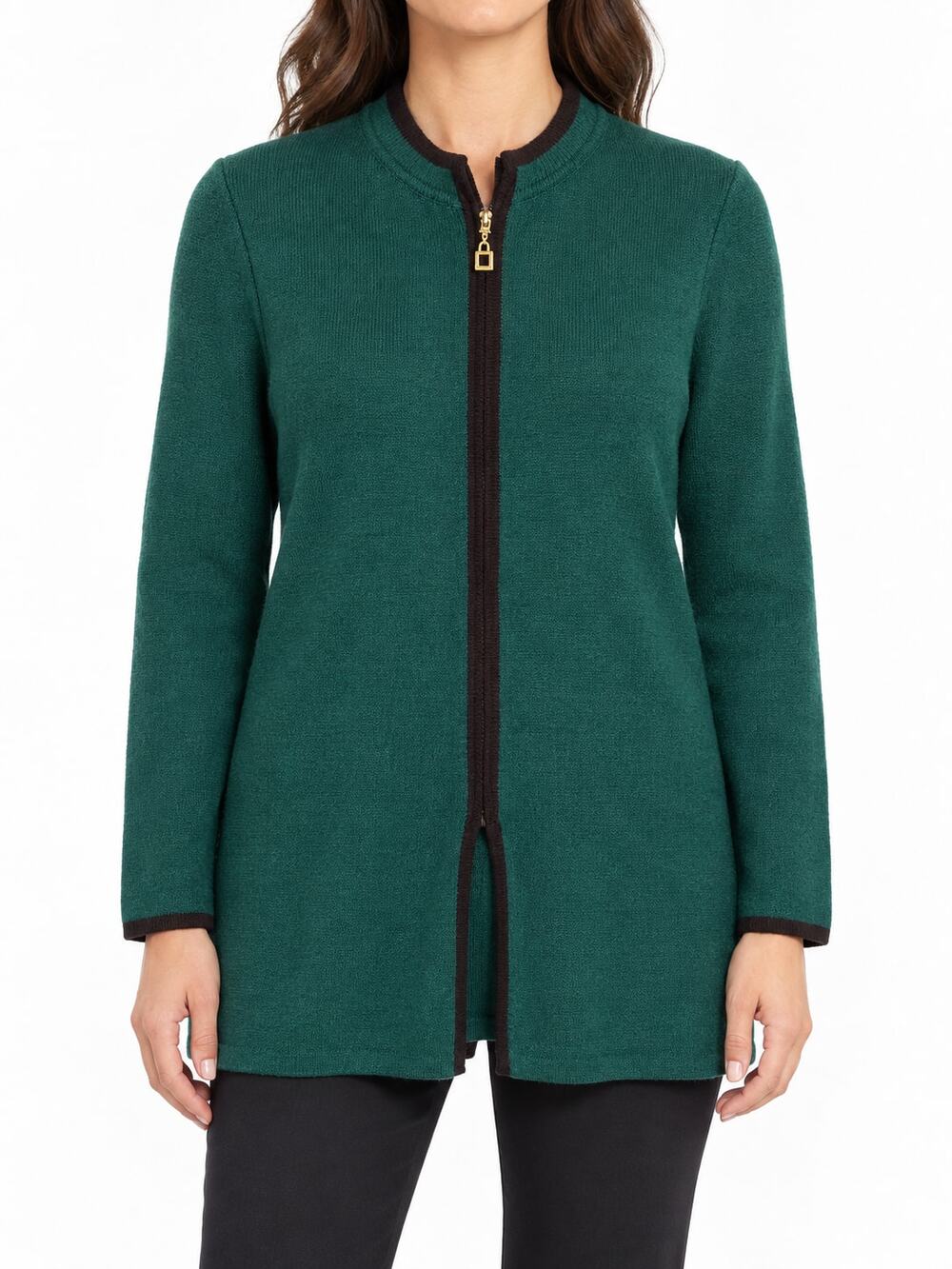 Vintage St. John Knit SJK Teal Zip Long Cardigan Jacket Women's Size 4 Classic